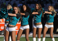 <p>Jacksonville Jaguars cheerleaders perform on the field prior to the start of their game against the Seattle Seahawks at EverBank Field on December 10, 2017 in Jacksonville, Florida. (Photo by Sam Greenwood/Getty Images) </p>