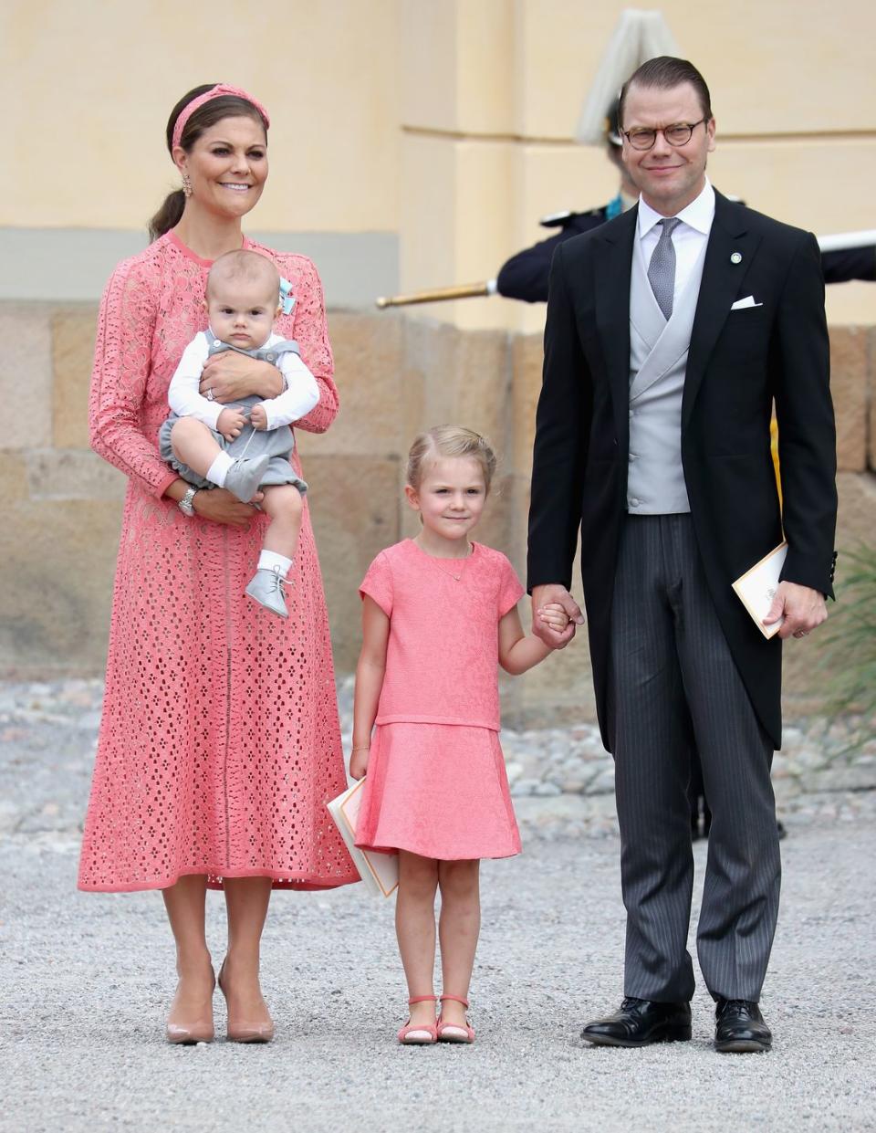 <p>Crown Princess Victoria and her family attend the christening of her nephew, Prince Alexander of Sweden, in Stockholm. </p>