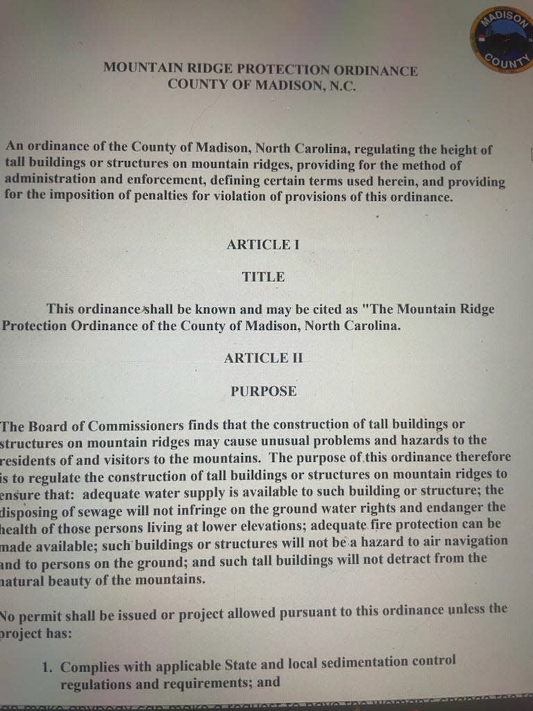 The Mountain Ridge Protection Ordinance was formed by Madison County in 2010.