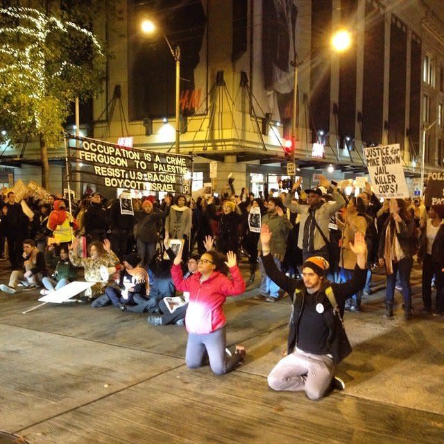 In this photo from Instagram user evandagan, people protest in Seattle on Mon. Nov, 24, 2014. 