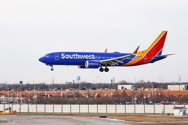 <p>Kamil Krzaczynski/AFP/Getty</p> A Southwest Airlines passenger jet lands at Chicago Midway International Airport in Chicago, Illinois, on December 28, 2022.