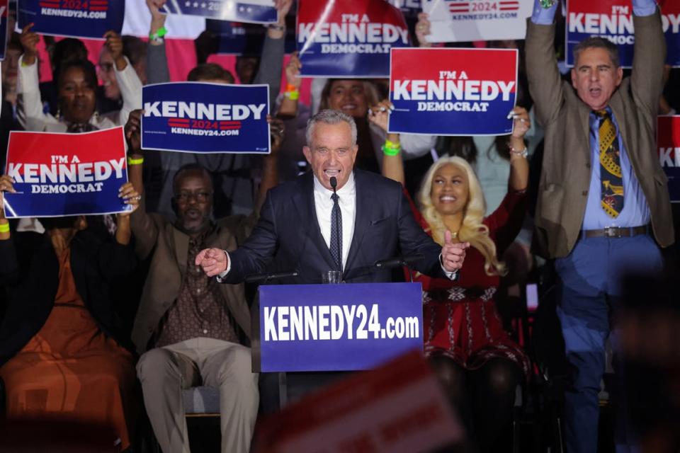 <div class="inline-image__caption"><p>Robert F. Kennedy Jr. delivers a speech announcing his candidacy for the Democratic presidential nomination in Boston, Massachusetts on April 19, 2023.</p></div> <div class="inline-image__credit">Brian Snyder/Reuters</div>