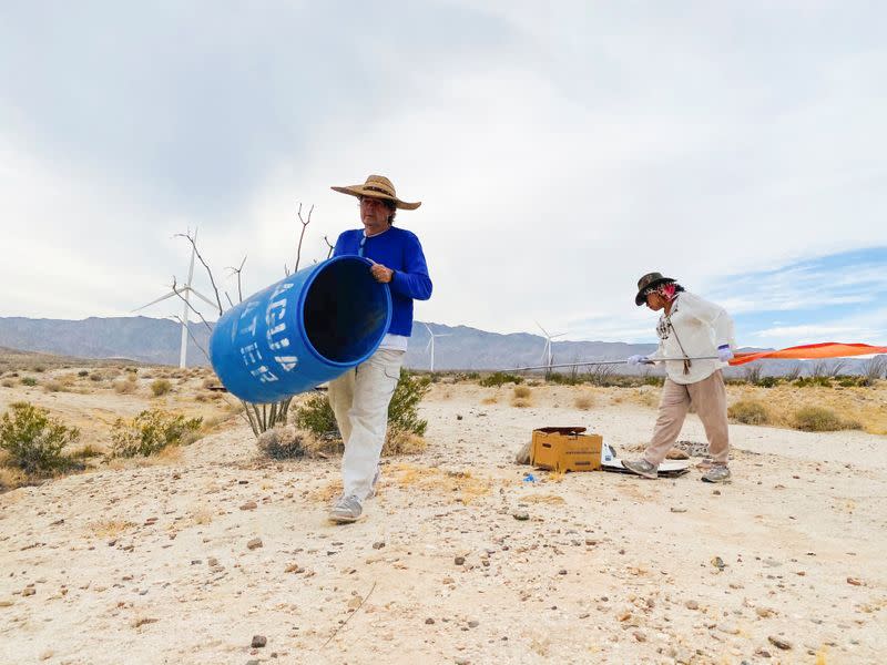 John Hunter, a supporter of U.S. President Donald Trump, and his wife Laura, who doesn't support Trump, set up water stations for people illegally crossing the US-Mexico border