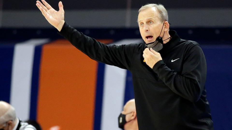 Mandatory Credit: Photo by Butch Dill/AP/Shutterstock (11778903i)Tennessee head coach Rick Barnes reacts to a call during the first half of an NCAA basketball game against Auburn, in Auburn, AlaTennessee Basketball, Auburn, United States - 27 Feb 2021.
