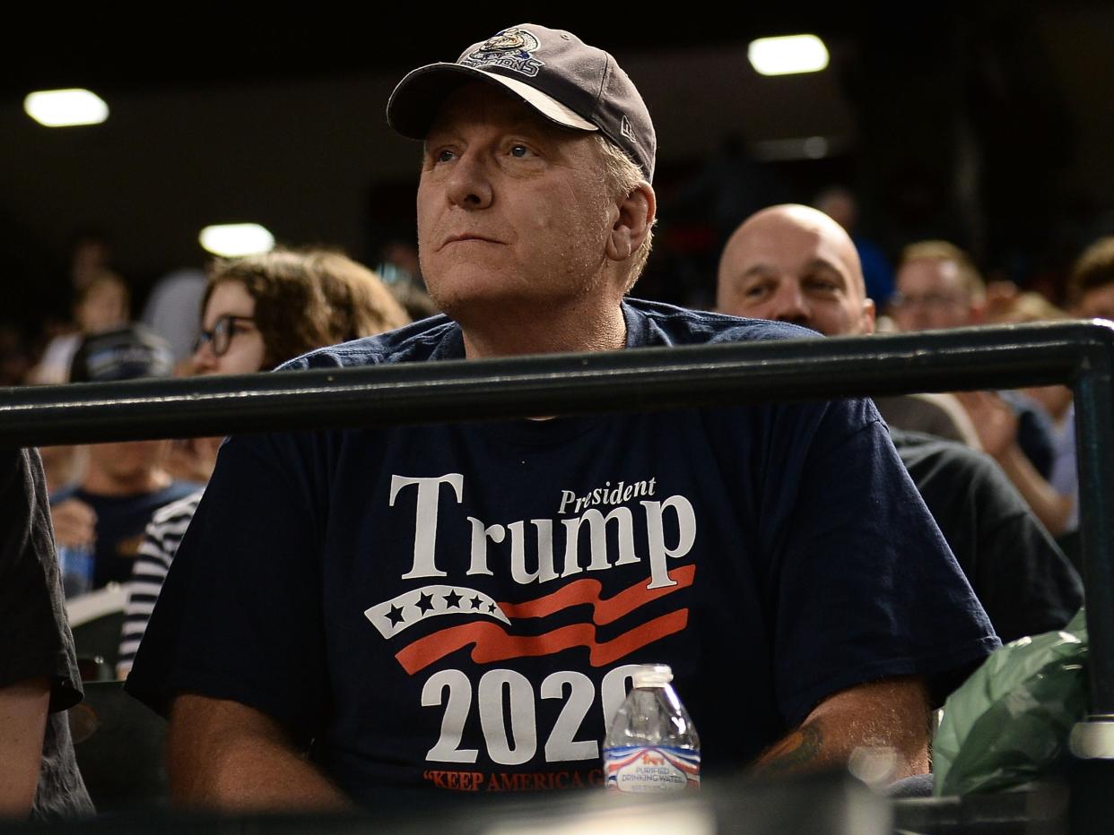 Curt Schilling watches an MLB game on August 3, 2018 in Phoenix, Arizona.  (Getty Images)