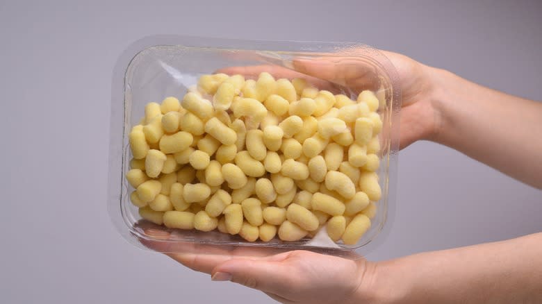 Gnocchi sealed in plastic container