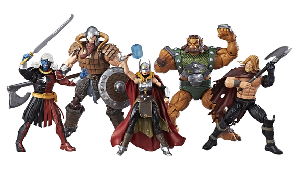 An assortment of five action figures from Marvel's Thor