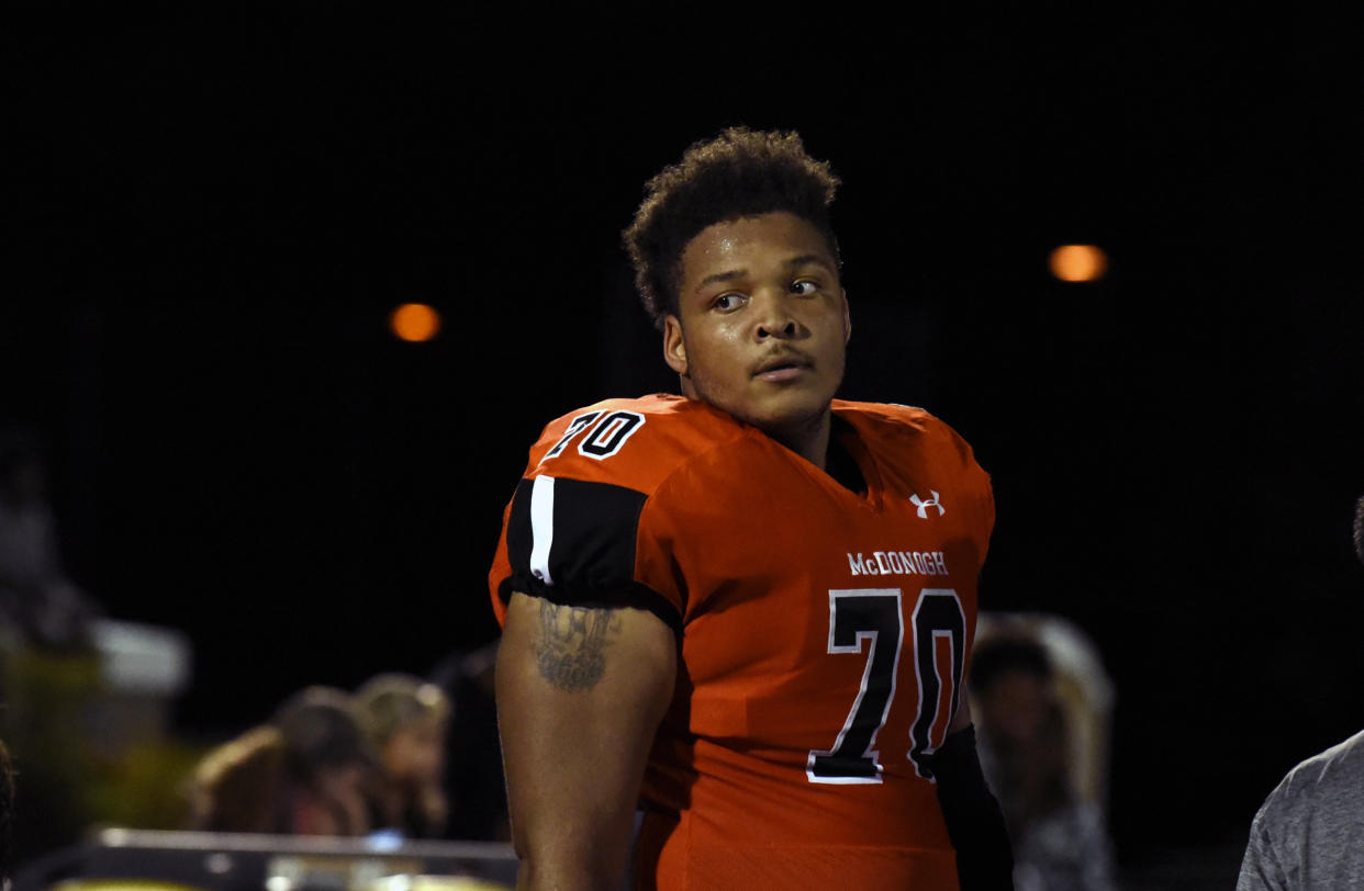 Maryland lineman Jordan McNair was hospitalized on May 29 after a team workout and died June 13 from heat stroke. (Barbara Haddock Taylor/The Baltimore Sun via AP, File)