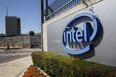 The logo of Intel, the world's largest chipmaker is seen at their offices in Jerusalem, April 20, 2016. REUTERS/Ronen Zvulun