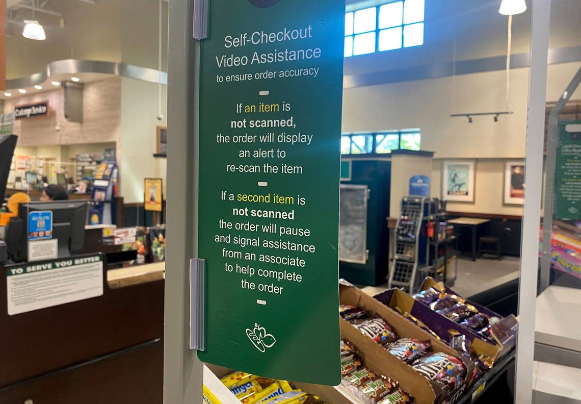 At more than 1,700 Kroger-affiliated locations nationwide, including Harris Teeter, cameras hover above individual self-service checkout kiosks and capture customer behavior below. This footage is then fed to a platform called Everseen Visual AI, which analyzes the video to learn standard shopper behavior and pinpoint irregularities.