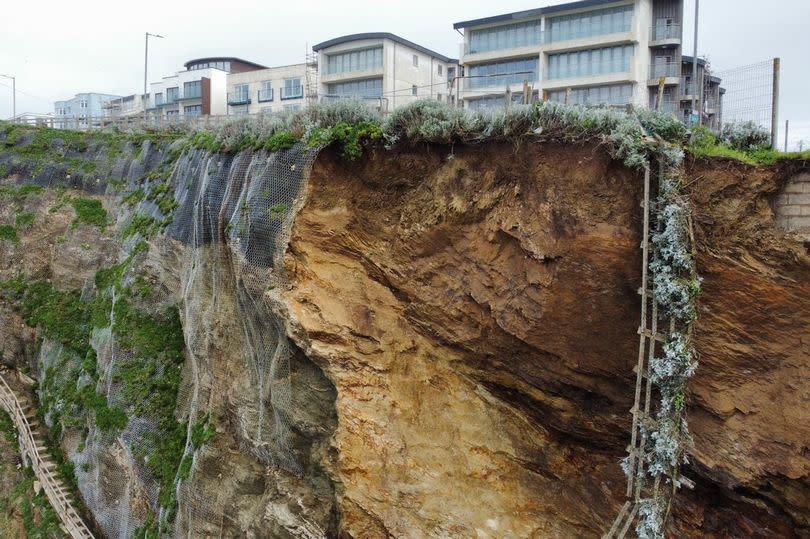 The most recent cliff fall at Whipsiderry Beach in Newquay