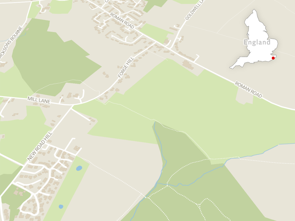 New Road Hill, Forge Hill and Roman Road in Aldington and Bonnington, Kent (The Independent/Datawrapper)