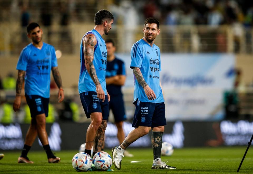 Lionel Messi training in Abu Dhabi ahead of the tournament (EPA)