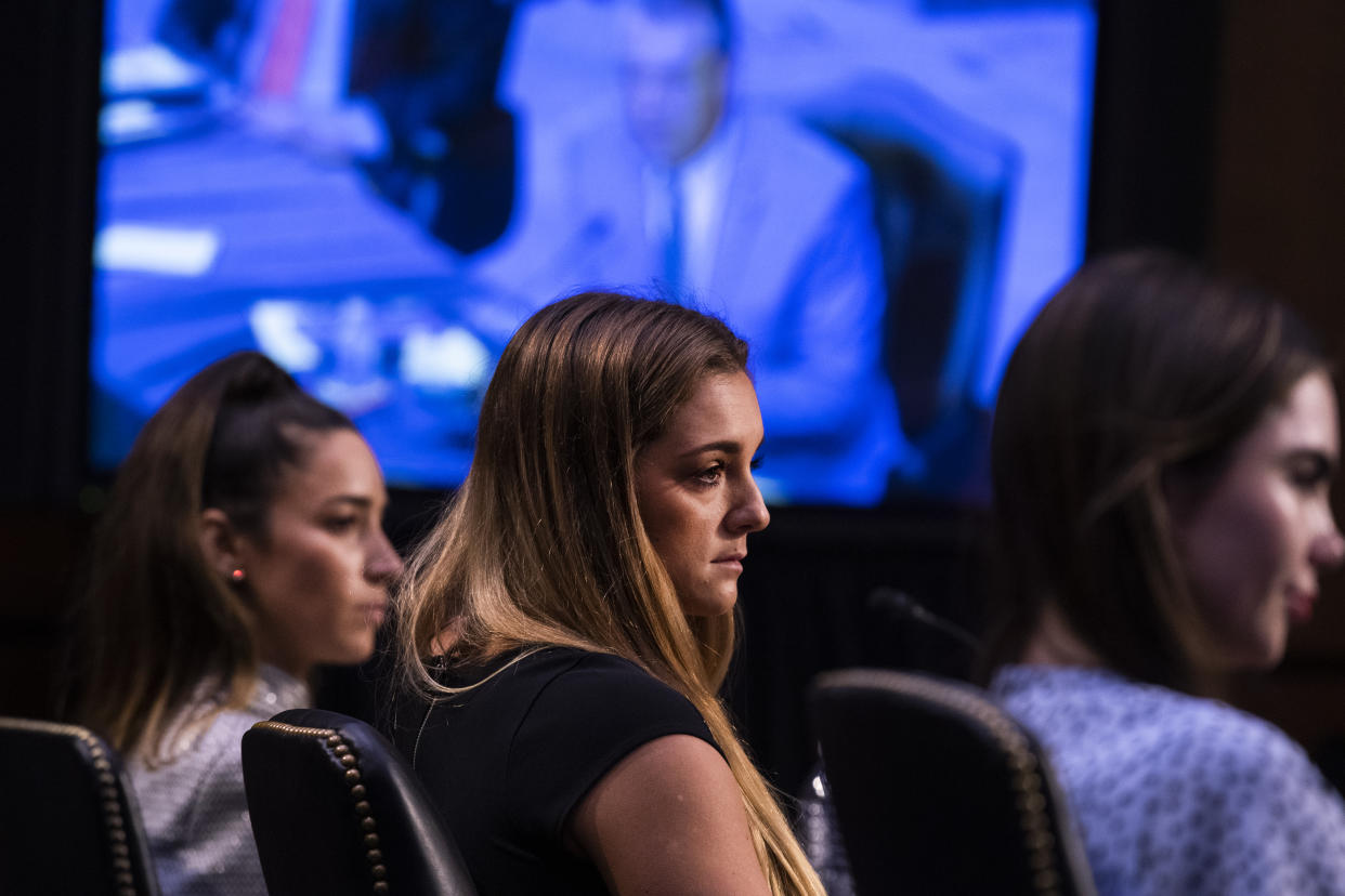 What Larry Nassar stole from gymnasts like Aly Raisman (left), Maggie Nichols (center) and McKayla Maroney can't be quantified by a dollar figure. (Photo By Tom Williams/CQ-Roll Call, Inc via Getty Images)