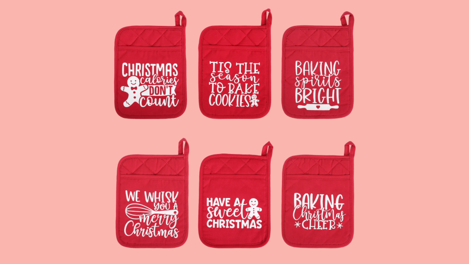 Score a set of Christmas oven mitts at Etsy.