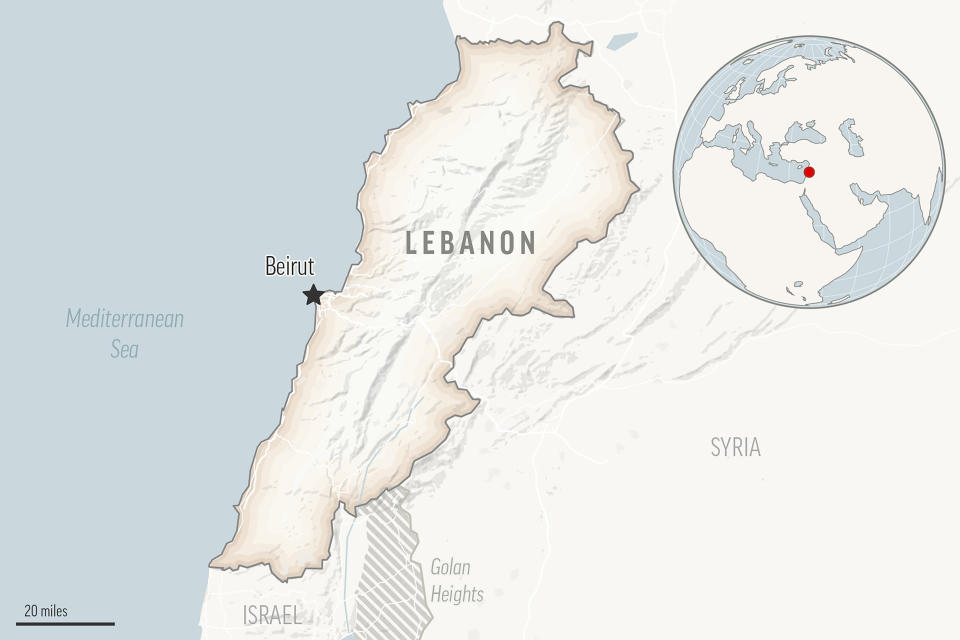 This is a locator map for Lebanon with its capital, Beirut. (AP Photo)