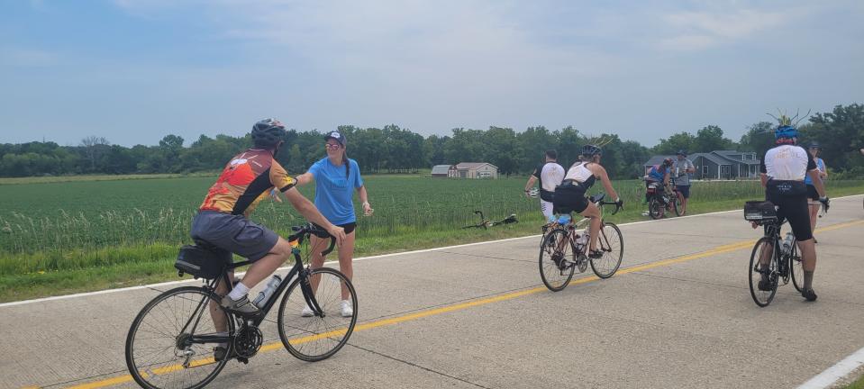 Tuesday's century loop took riders to the farm of Phyllis and Opie Tiernan near Woodward.