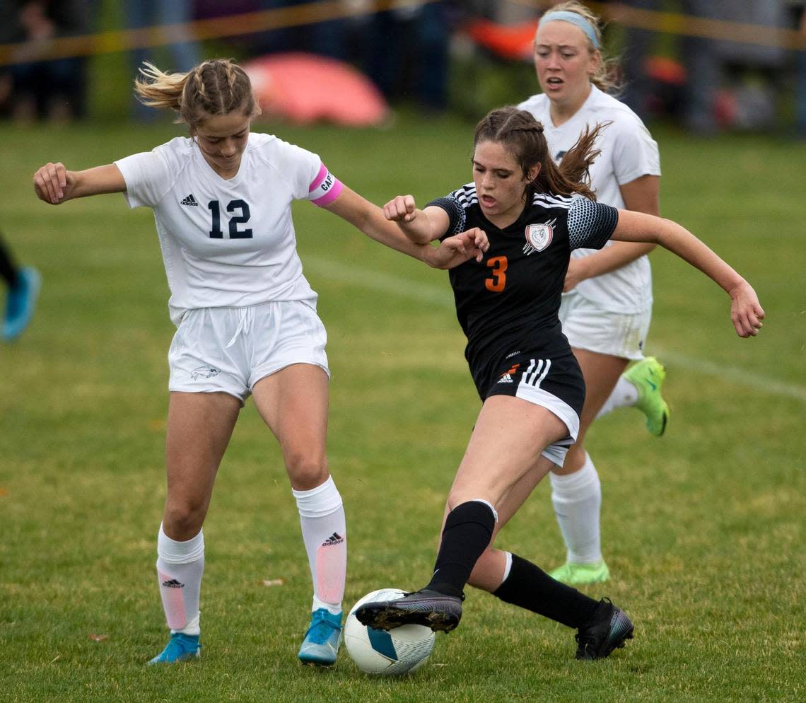 Fruitland forward Abbi Roubidoux, right, was voted the 3A girls soccer state player of the year by Idaho coaches.