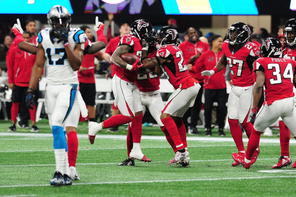 The Atlanta Falcons celebrated a return to the playoffs. (Getty)