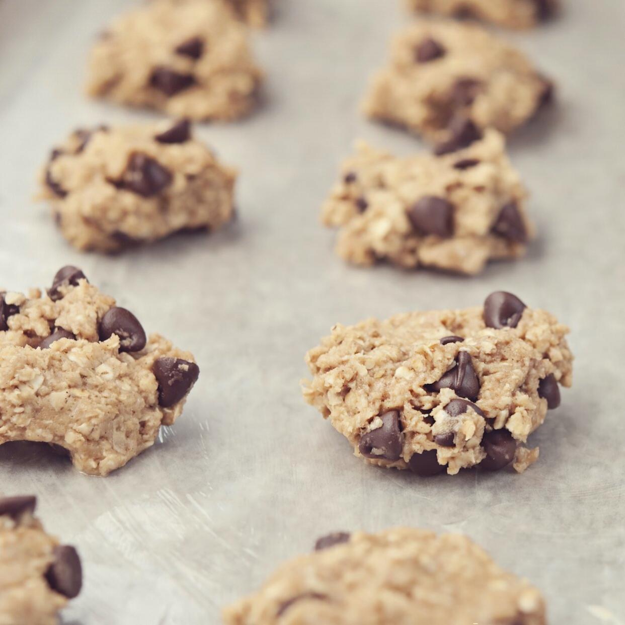 Oatmeal Chocolate Chip Cookie Dough on a Baking Sheet