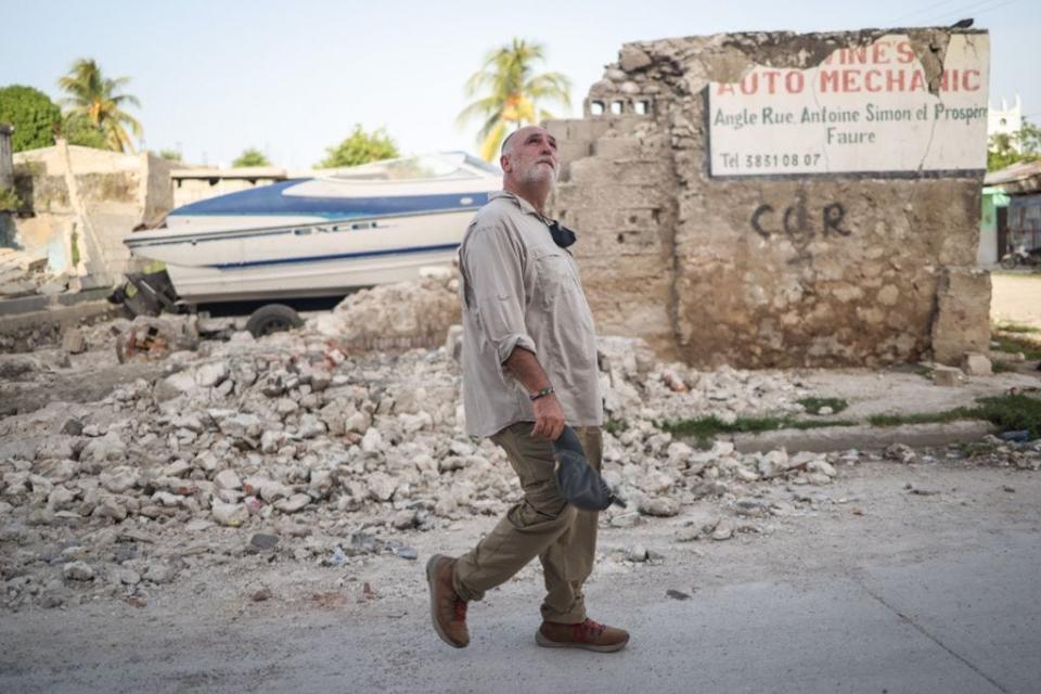 José Andrés tours Haiti after an earthquake devastated the country in 2021.