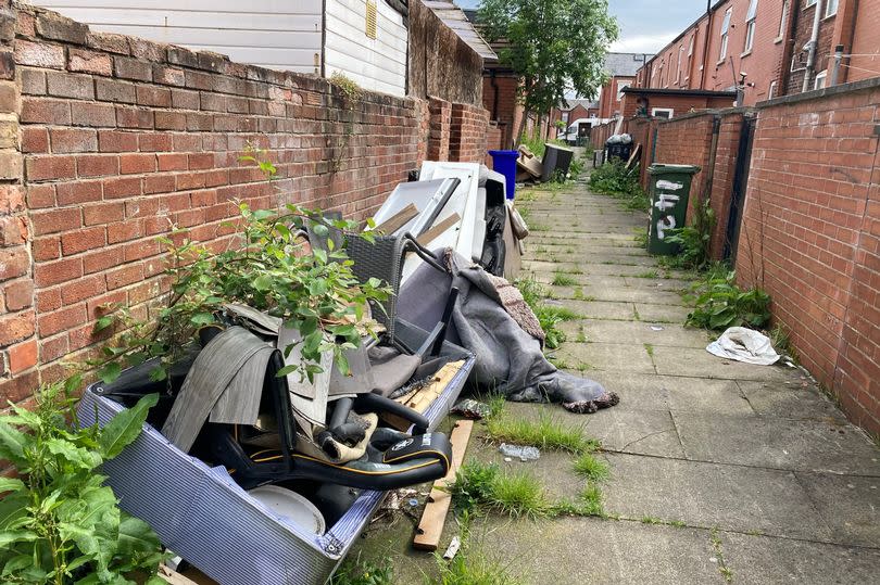 Fly-tipping and rubbish dumped in the streets and alleyways of the St Peters area of Ashton-under-Lyne