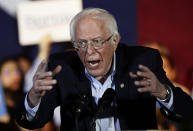 Democratic presidential candidate Sen. Bernie Sanders, I-Vt., speaks during a campaign event in San Antonio, Saturday, Feb. 22, 2020. (AP Photo/Eric Gay)