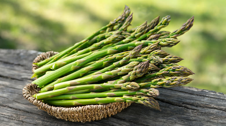 Basket of green asparagus