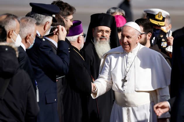 <p>Le pape François, à Athènes, le 4 décembre 2021.</p>