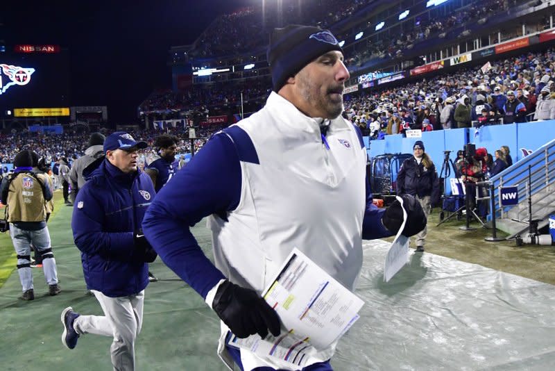 Mike Vrabel served as a linebackers coach and defensive coordinator before being hired in 2018 as head coach of the Tennessee Titans. File Photo by David Tulis/UPI
