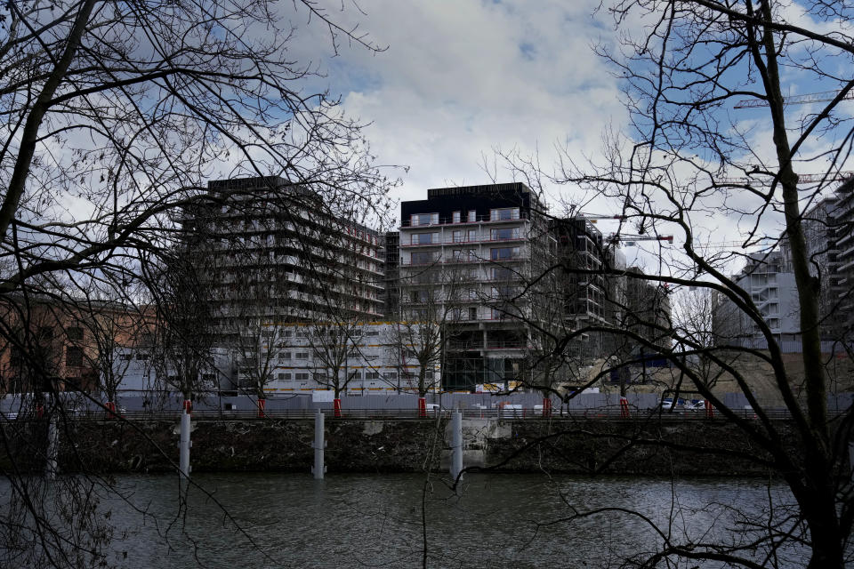 The Olympic athletes' village construction site is pictured In Saint Denis, outside Paris, Saturday, March 18, 2023. Some Paris 2024 Olympic hopefuls have expressed concern over the lack of air conditioning units in the athletes' village that will be home for thousands of athletes and sports officials during next year's Summer Games. (AP Photo/Christophe Ena)