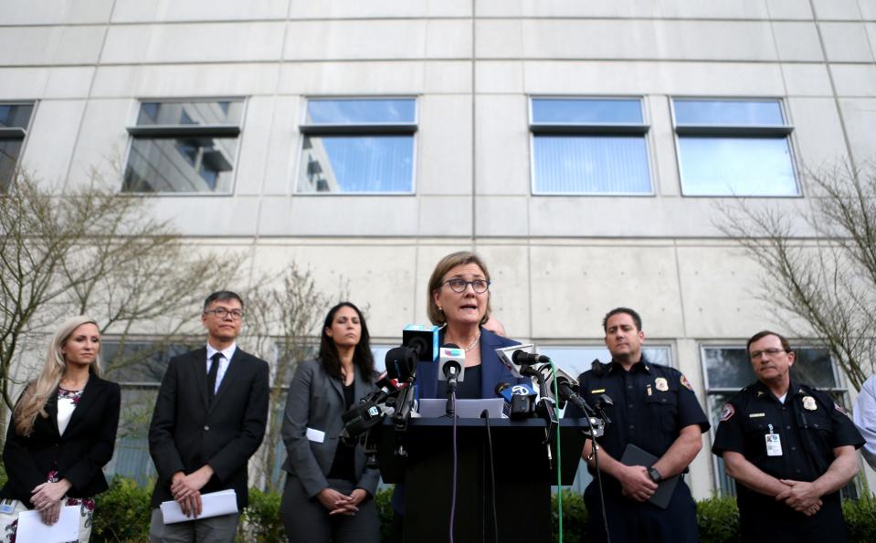 Santa Clara County Public Health Department Director Dr. Sara Cody speaks during a news conference in San Jose, Calif., on Friday, Feb. 28, 2020. Santa Clara County health officials confirmed a second case of unknown origin of the novel coronavirus. (Anda Chu/Bay Area News Group via AP)