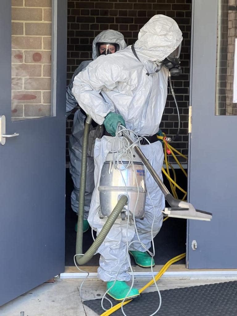 Assignment Freelance Picture ire and Rescue NSW were called to Georges River College Hurstville\n about midday after a 600ml bottle of benzyl chloride leaked in a science\n laboratory. Picture: Supplied/FRNSW