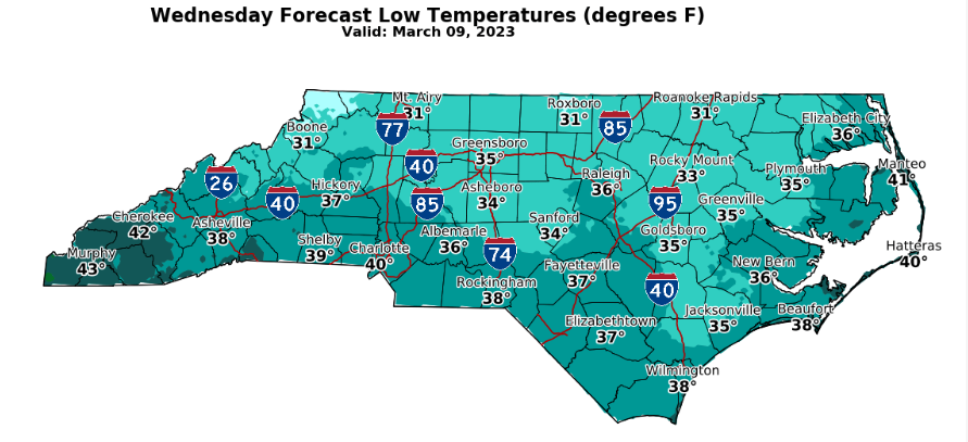 By Wednesday temperatures quickly drop below early March norms.
