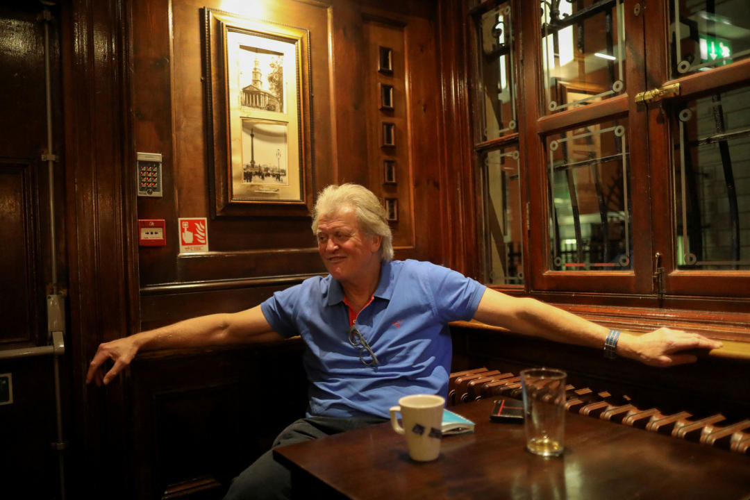 JD Wetherspoon chairman Tim Martin looks on during a meeting with Britain's Brexit Secretary Steve Barclay (not in picture) at The Lord Moon of The Mall pub, in London, Britain, January 29, 2020. REUTERS/Simon Dawson