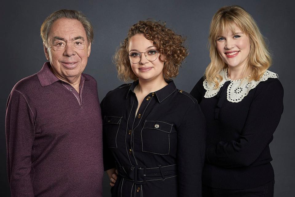 Lloyd Webber with Carrie Hope Fletcher, who plays the lead, and Emerald Fennell who wrote the show (PA)