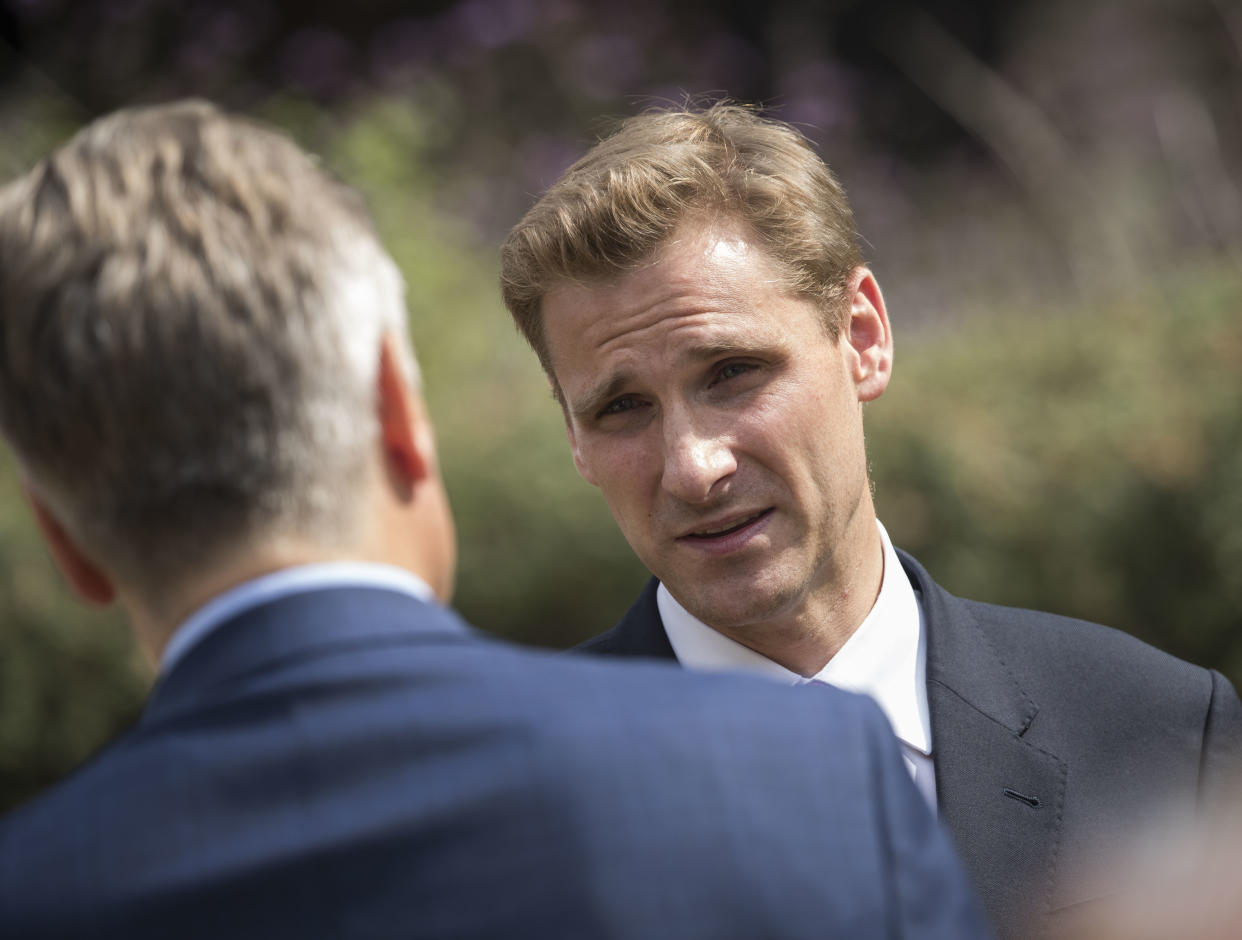 LONDON, ENGLAND - JULY 09:   Member of Parliament for Croydon South Chris Philp speaks to members of the press on Abingdon Green on July 9, 2018 in London, England. Last night David Davis quit as Brexit Secretary over his opposition to Mrs May's plan for the UK's future relations with the EU.  (Photo by John Phillips/Getty Images)