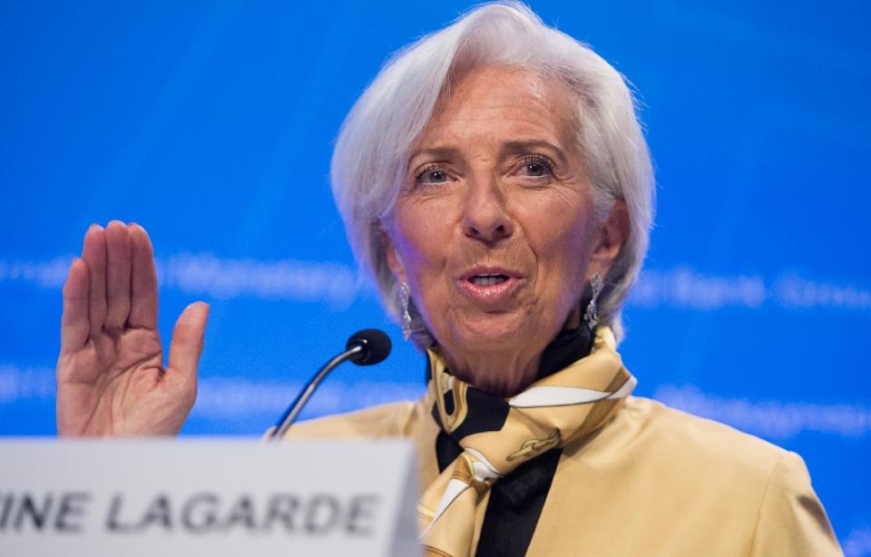 IMF Managing Director Christine Lagarde holds a press conference during the 2018 Spring Meetings of the International Monetary Fund and World Bank Group at IMF Headquarters in Washington, DC, April 19, 2018 (AFP Photo/SAUL LOEB)