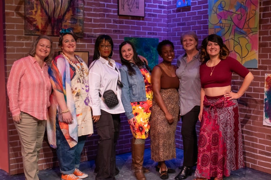 The women of Playcrafters’ new “Paint Night” are Ashley Hoskins, left, Emmalee Hilburn, Khalia Denise, Bez McMullen, Amari Harris, Kathy Graham, and Ashley Gomez.