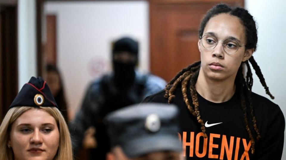 Brittney Griner arrives at her trial wearing a Phoenix basketball shirt