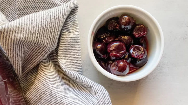 Bowl of brandied cherries