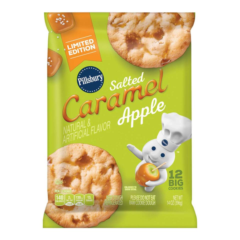 Pillsbury Salted Caramel Apple cookie package on white background