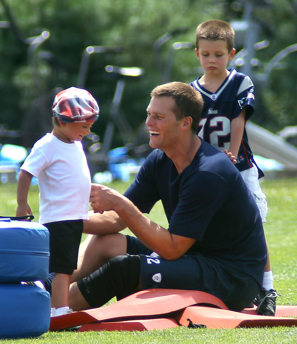 Tom Brady is being slammed on social media for kissing his son on the lips. (Photo: Getty Images)