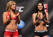 CHICAGO, IL - JANUARY 27: (L-R) UFC Octagon Girls Brittney Palmer and Arianny Celeste attend the UFC on FOX official weigh in at the Chicago Theatre on January 27, 2012 in Chicago, Illinois.