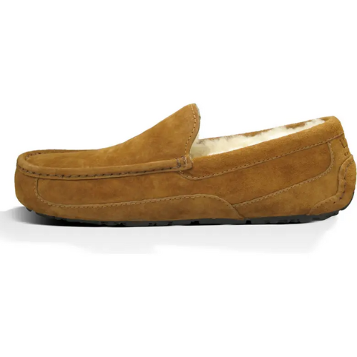 camel colored men's slipper against white background