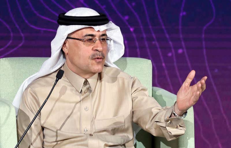 FILE PHOTO: President and CEO of Saudi's Aramco, Amin H Nasser, speaks during the opening session of the International Petroleum Technology Conference (IPTC), in Riyadh, Saudi Arabia