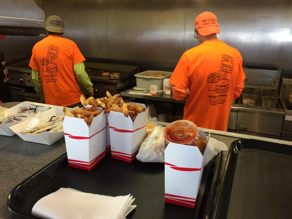 Lunch orders wait to be delivered to a table Jan. 26, 2021 at Bri's Fries in Milton.