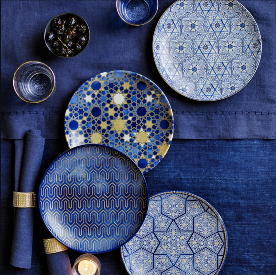 2) Hanukkah Blue Mosaic Salad Plates