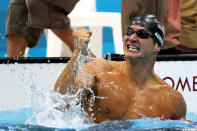 LONDON, ENGLAND - AUGUST 01: Nathan Adrian of the United States celebrates after he won the Final of the Men's 100m Freestyle on Day 5 of the London 2012 Olympic Games at the Aquatics Centre on August 1, 2012 in London, England. (Photo by Clive Rose/Getty Images)