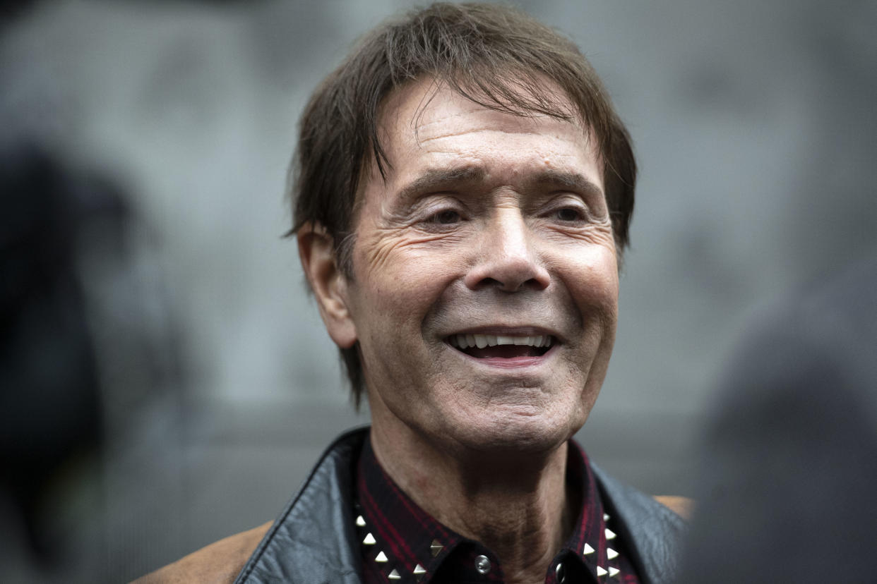 Sir Cliff Richard during the unveiling of the Wall of Fame, a new art installation at the London Palladium in London.